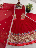 Thumbnail for Prazu Fashion Red Georgette Embroidered Sequence Anarkali Suit