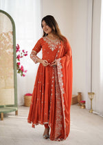 Thumbnail for Prazu Fashion Red Georgette Embroidered With Moti Work Anarkali Suit