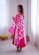 Thumbnail for Prazu Fashion Pink And White Roman Silk Embroidery With Digital Print Work Kurta Suit - Distacart