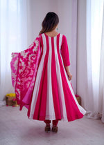 Thumbnail for Prazu Fashion Pink And White Roman Silk Embroidery With Digital Print Work Kurta Suit - Distacart