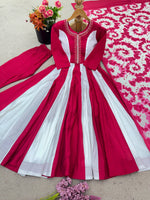 Thumbnail for Prazu Fashion Pink And White Roman Silk Embroidery With Digital Print Work Kurta Suit - Distacart