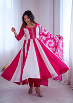 Thumbnail for Prazu Fashion Pink And White Roman Silk Embroidery With Digital Print Work Kurta Suit - Distacart