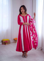 Thumbnail for Prazu Fashion Pink And White Roman Silk Embroidery With Digital Print Work Kurta Suit - Distacart
