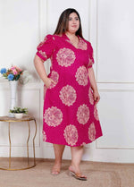 Thumbnail for Miravan Plus Size Womens Pink Printed Collar Neck Short Puff Sleeves Cotton A-Line Maxi Dress - Distacart