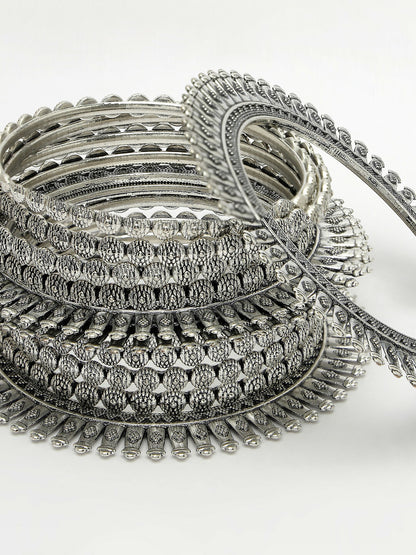 NVR Women's Set of 6 Silver-Toned German Silver Oxidised Bangles - Distacart