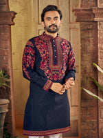 Thumbnail for Anaita Blue Multi Thread Work Silk Straight Kurta - Distacart