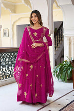 Thumbnail for The52 Women's Gorgeous Faux Georgette Fabric Embroidery Work Flared Anarkali Pant and Dupatta Set - Distacart