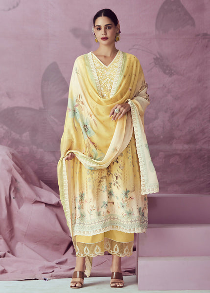 Yellow Muslin Cotton Printed Trendy Salwar Kurta Set - Emponline - Distacart