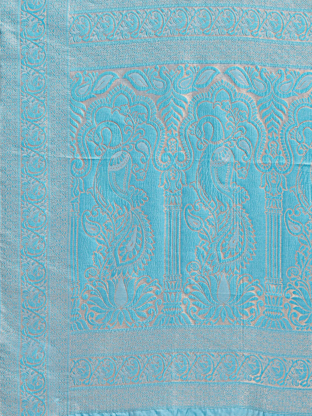 Astita Banarasi Silk Cream & Sky Blue Saree