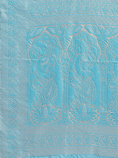 Shree Shyam Fashion Banarasi Silk Cream & Sky Blue Saree - Distacart