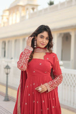 Thumbnail for Aastha Fashion Women's Rani Pink Faux Georgette Sequins Embroidered Anarkali Dress with Dupatta - Distacart