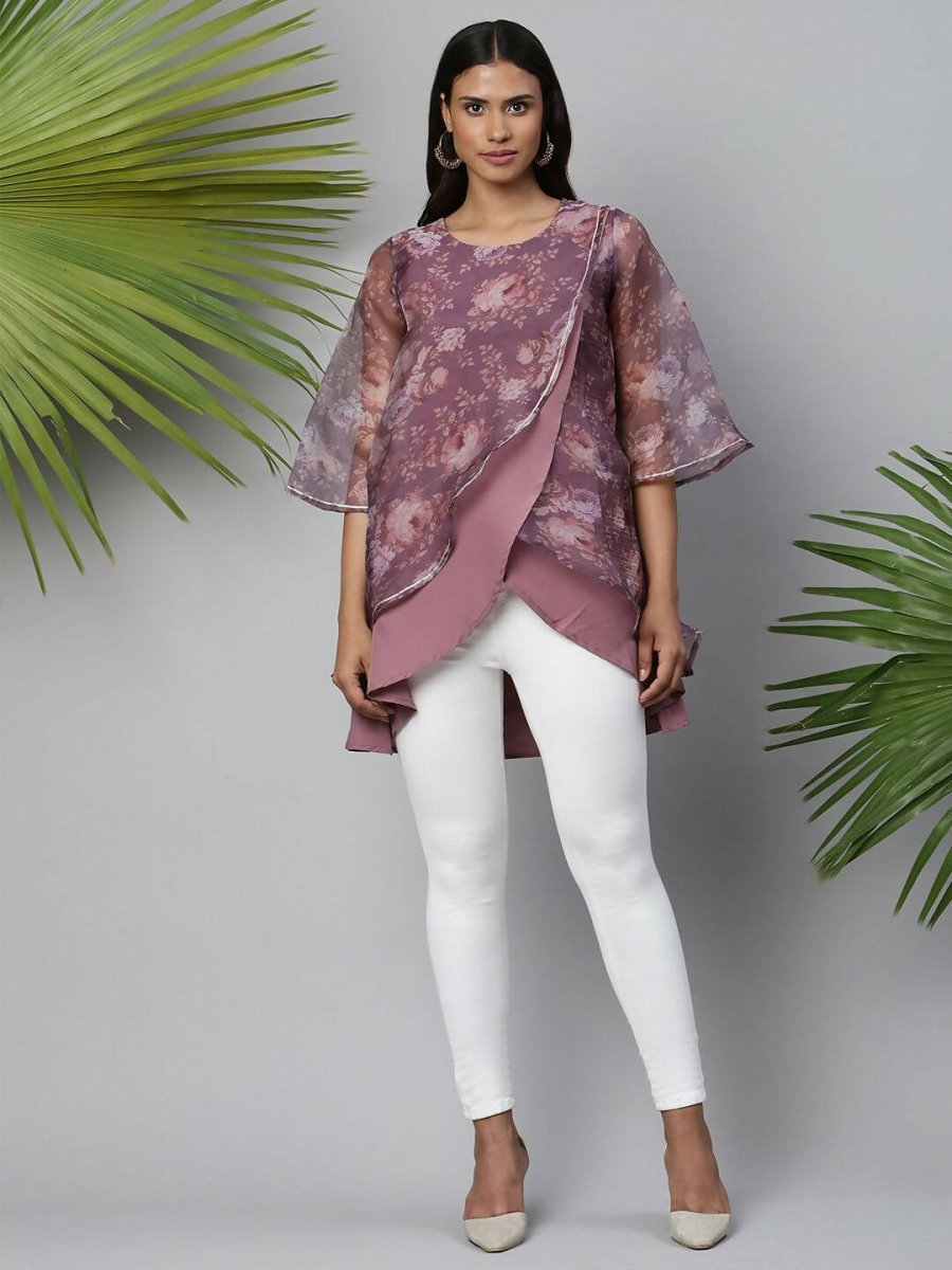 Ahalyaa Women Mauve Organza Digital Printed Tunic - Distacart