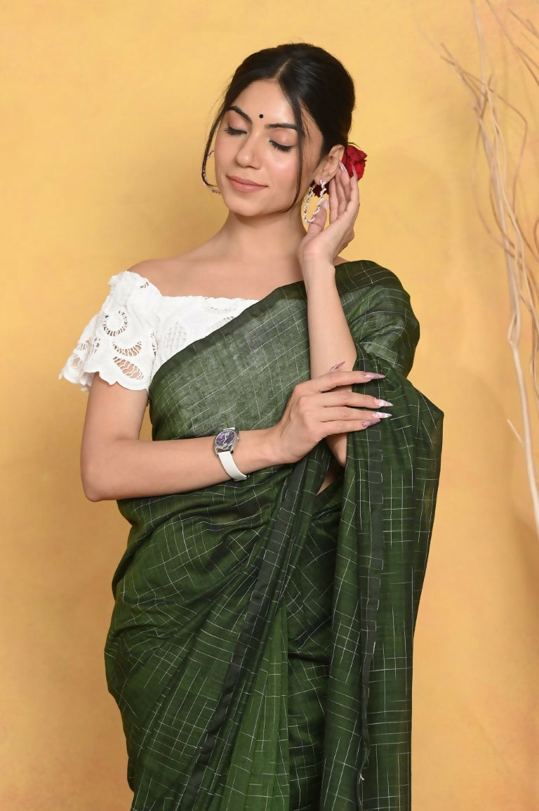 Very Much Indian Mul Cotton Khadi Design Handloom Woven Saree - Green - Distacart