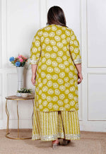 Thumbnail for Miravan Plus Size Women'S Lime Yellow Block Printed Kurta With Palazzo
