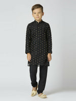 Thumbnail for Joban Fashion Kids Island Full Sleeves Chanderi Kurta, Pyjama Set with Traditional Butta Work - Black - Distacart