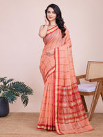 Thumbnail for Mitera Checked Zari Saree With Unstitched Blouse
