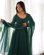 Thumbnail for Lehenga Mart Designer Anarkali Suit With Kurta, Pant, Dupatta For Women-Bottle Green - Distacart