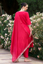 Thumbnail for The52 Red Women's Gorgeous Embroidered Rayon Slub Fabric Straight Kurta Pant with Dupatta Set - Distacart