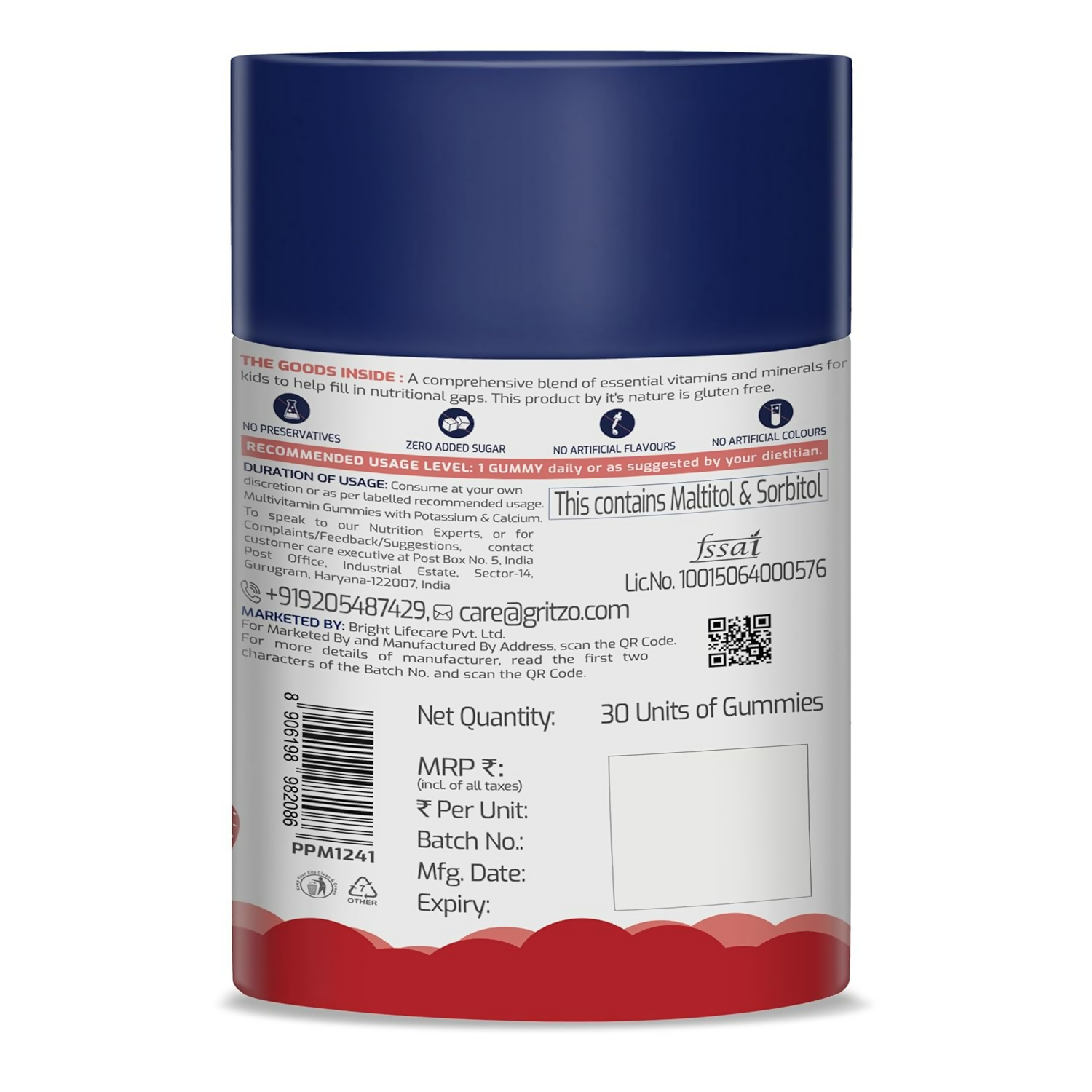 Gritzo Super Gummies Multivitamin (7+y Kids) (Strawberry Flavour) - Distacart