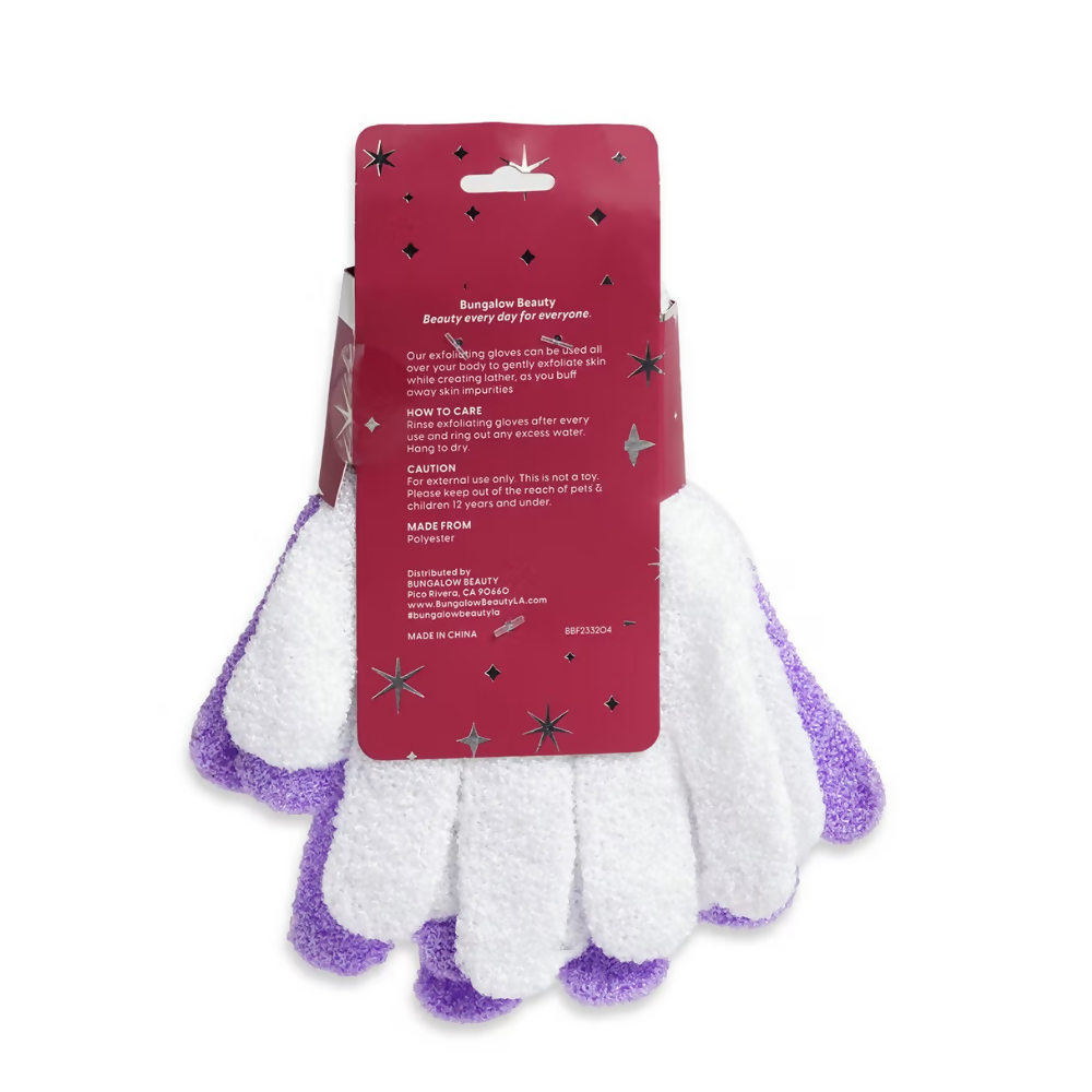 BUNGALOW BEAUTY Exfoliating Bath Gloves - White And Purple - Dista