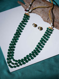Thumbnail for Long Layered Green Neckpiece wtih Kundan Studs Jewellery Set (Green) - Ruby Raang - Distacart