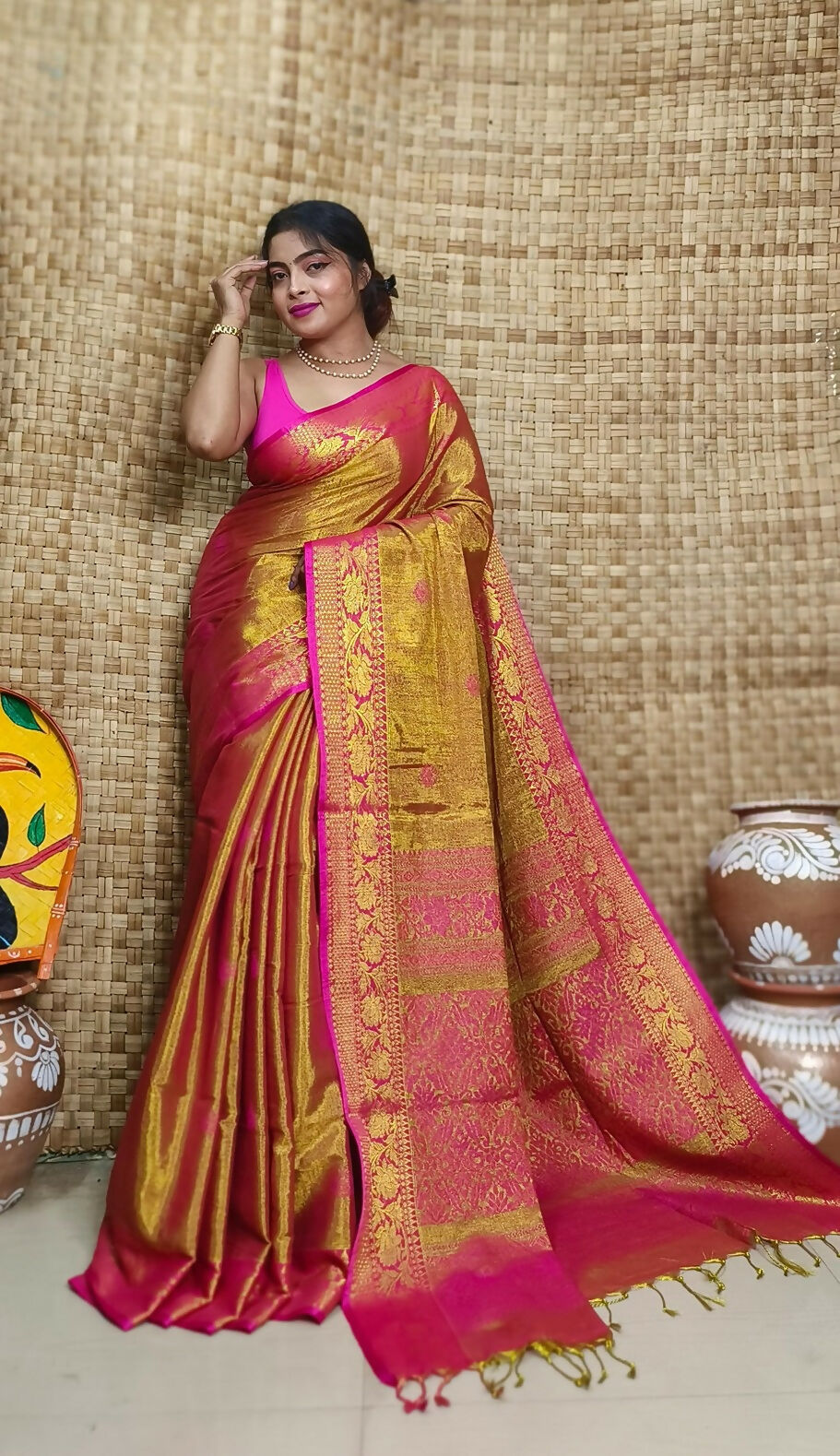 Exclusive Collection Pink Beautiful Tissue Benarasi Saree - Dista