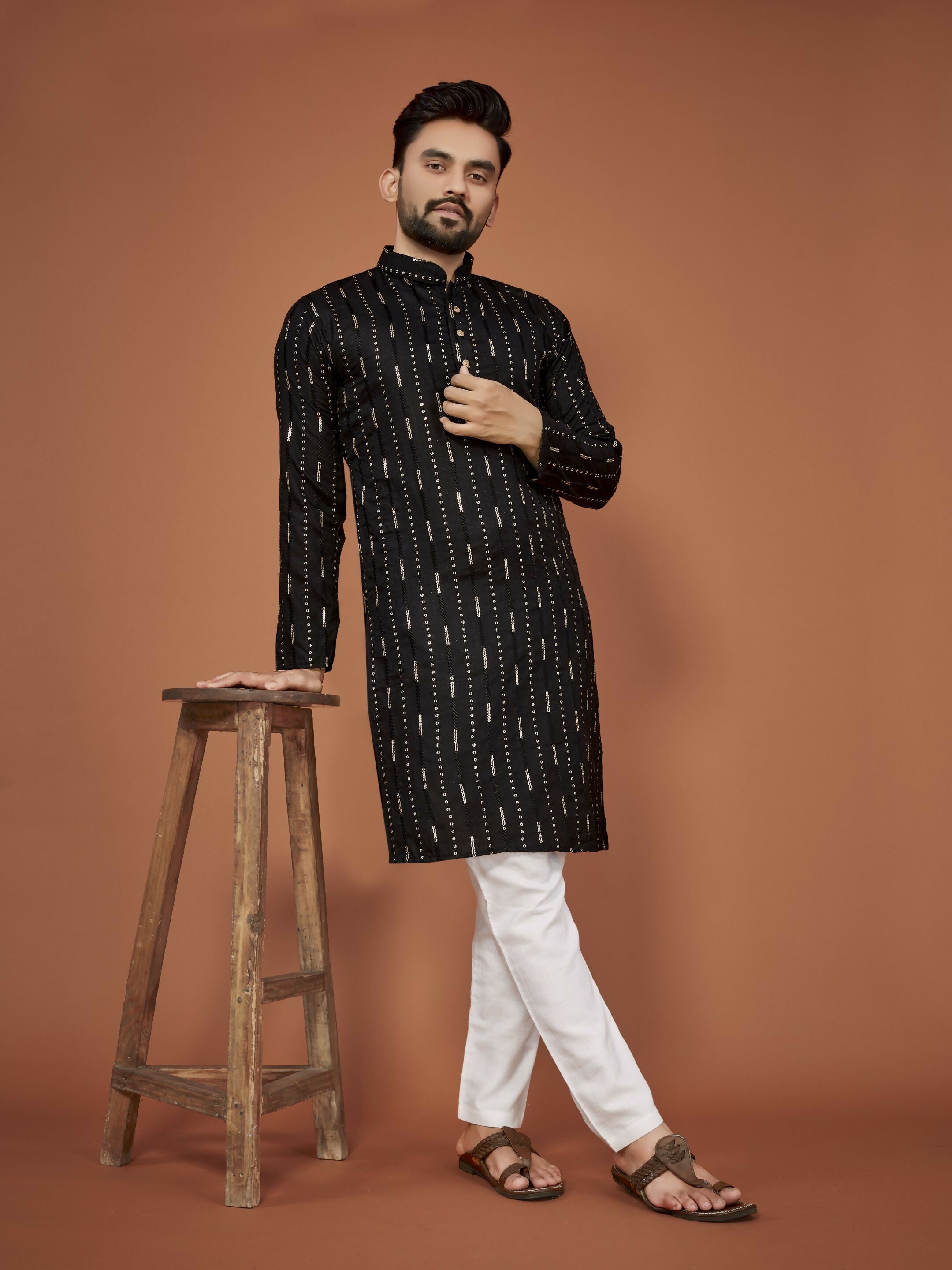 Anaita Black Embroidered Cotton Straight Kurta - Distacart