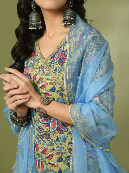 Myshka Women's Multi Printed Cotton Straight Party Kurta Set With Dupatta - Distacart