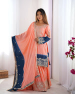 Thumbnail for Joban Fashion Peach & Blue Palazzo Chinon silk Coding Dori with Sequence with Rivet Moti