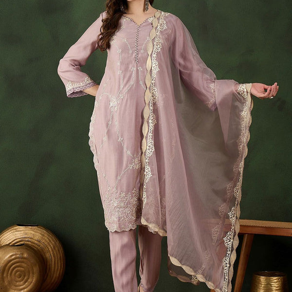 Sangria Embroidered Kurta & Trouser With Dupatta - Distacart