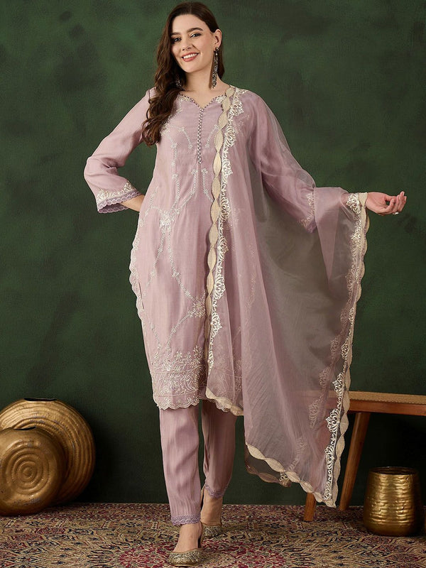 Sangria Embroidered Kurta & Trouser With Dupatta