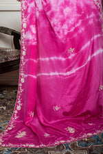 Thumbnail for Morchari Pink Crepe Hand Embroidery Saree And Stitched Blouse