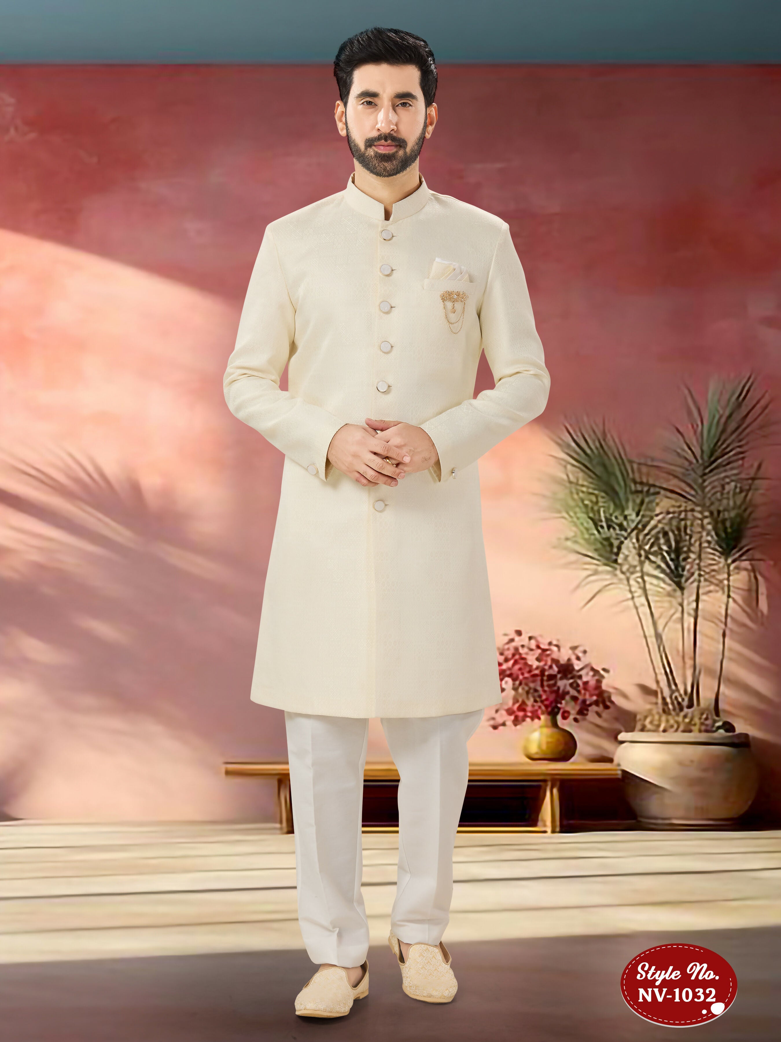 Joban Fashion Men's White Straight Imported Tr Self-Design In Fabric Indo-Western Kurta Set - Distacart