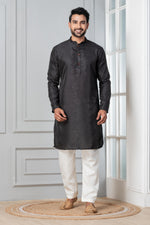 Thumbnail for Zavaya Men Black Embroidery Silk Kurta