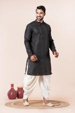 Thumbnail for Zavaya Men Black Embroidery Silk Kurta Dhoti Set