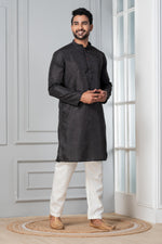 Thumbnail for Zavaya Men Black Embroidery Silk Kurta Pyjama Set