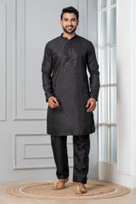 Thumbnail for Zavaya Men Black Embroidery Silk Kurta Pyjama Set