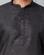 Thumbnail for Zavaya Men Black Embroidery Silk Kurta Pyjama Set