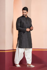 Thumbnail for Zavaya Men Black Embroidery Silk Kurta Patiala Set