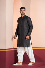 Thumbnail for Zavaya Men Black Embroidery Silk Kurta Patiala Set