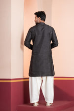 Thumbnail for Zavaya Men Black Embroidery Silk Kurta Patiala Set