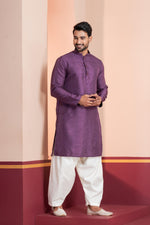 Thumbnail for Zavaya Men Purple Embroidery Silk Kurta