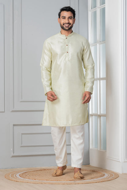 Zavaya Men Green Embroidery Silk Kurta - Dista