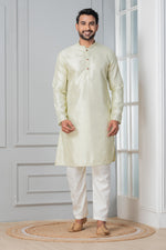 Thumbnail for Zavaya Men Green Embroidery Silk Kurta