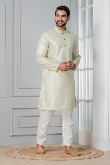 Zavaya Men Green Embroidery Silk Kurta - Dista