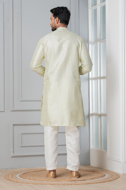 Zavaya Men Green Embroidery Silk Kurta - Dista