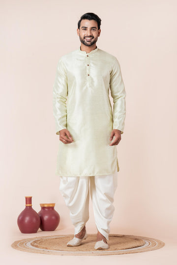 Zavaya Men Green Embroidery Silk Kurta Dhoti Set - Dista