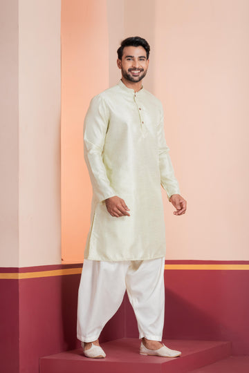 Zavaya Men Green Embroidery Silk Kurta Patiala Set - Dista