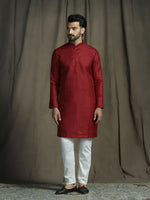 Thumbnail for Zavaya Red Embroidery Silk Blend Kurta Pyjama Set for Men
