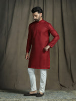 Thumbnail for Zavaya Red Embroidery Silk Blend Kurta Pyjama Set for Men